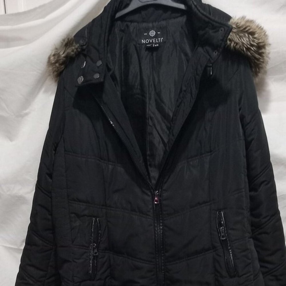 Novelti Winter Jacket  with Hood & Trim Look Animals Fur Around Hood Black XL